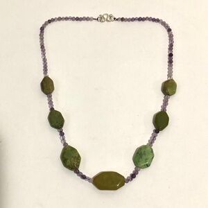 Natural Serpentine & Amethyst Gemstone Necklace